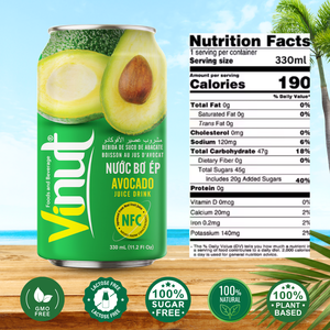 VINUT Boisson de jus d'avocat 330ml 111 floz Boisson saine sans sucre Vietnam Usine OEM ODM Marque privée Approvisionnement en gros - Product Image 4