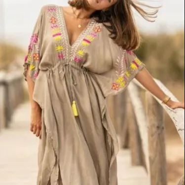 New Designs Ladies Rayon Embroidered Long Kaftan Dress Printed and Hand Dyed Tie & Dye at Factory Prices