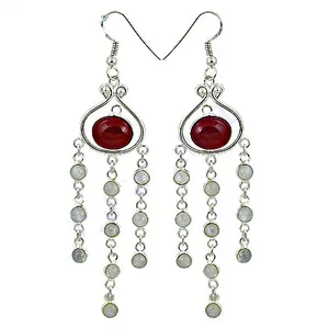 Women's Vintage 925 <b>Silver</b> Drop <b>Earrings</b> with Red Gemstone Gold Plated Quartz <b>Pearl</b> Diamond-Wedding Jewelry Gift - Product Image 1