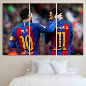 Tableau sur toile de football imprimé : Messi & Neymar, décoration pour la cave des hommes, lot de 3 toiles - Product Image 1