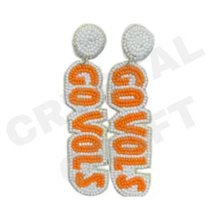 Vintage Style Patriotic Orange White Blue Beaded Dangle Earrings for Women for <b>Weddings</b> or Memorial Days - Product Image 6