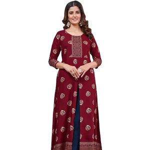 พิมพ์ลายเรยอน14กก. แบบแฟนซีพร้อมลวดลายตรงกลางคอลเลกชั่น Kurti - Product Image 1