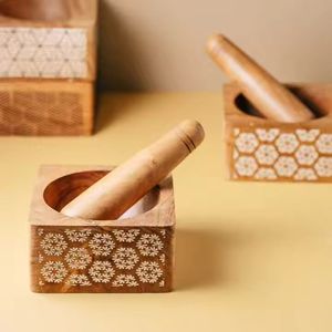 Mortero y Maja de madera tallada a mano de Venta caliente y Popular para molinillo de hierbas de especias de cocina y trituradora de medicina uso mortero - Product Image 5