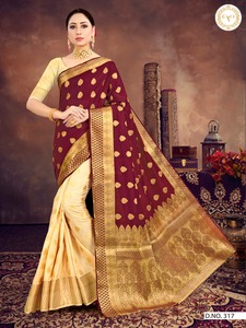 Saree de algodón de Material pesado indio con Zari/el mejor Sari tejido - Product Image 4