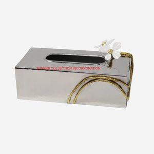 Boîte à mouchoirs en métal doré et argenté au design moderne et unique pour la maison - Product Image 1