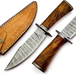 Couteau à lame fixe fait main en acier damas avec manche en palissandre Gaine en cuir Couteau de tous les jours polyvalent Support OEM - Product Image 1