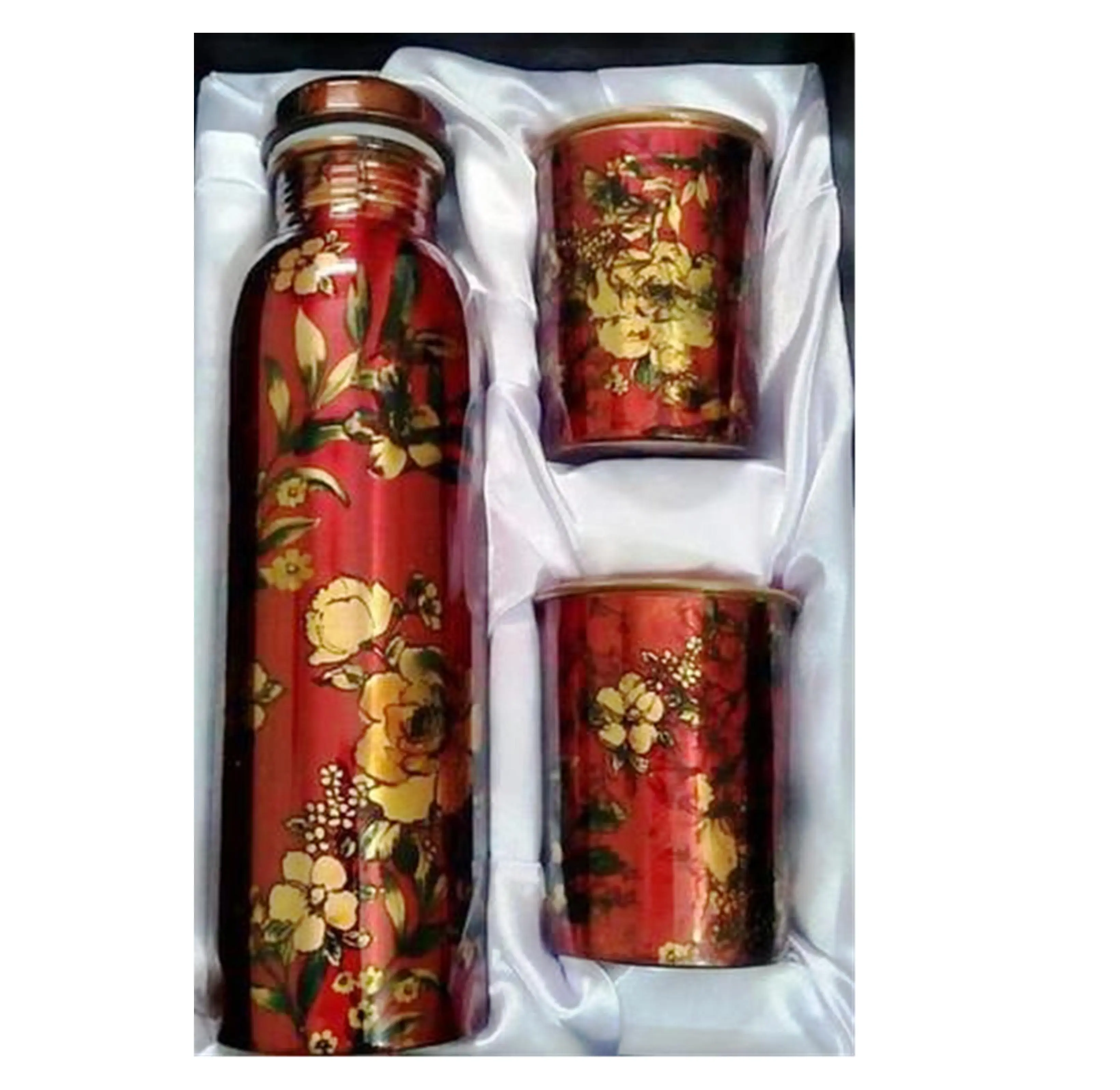 Bedruckte Kupferflasche mit Glas zum besten Preis in Mathura Kupfer-Wasserflasche personalisiertes handgefertigtes Geschenk Moradabad Handwerk