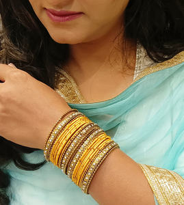 Fashion Jewelry Indian <b>Bollywood</b> Gold Plated Crystal Beaded Silk Thread Bracelet Bangle Set (20 pc) - Product Image 3