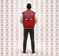 Chaqueta Varsity para Hombre de Chicago, Diseño con Parches Bordados Rojos y Blancos, Estilo Casual de Béisbol, Cuello Vuelto, Cierre de Botón Sencillo, Forro Fino de Piel