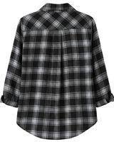 Chemise boutonnée oversize à carreaux pour femme, noire et grise, à manches longues, en flanelle décontractée, tunique douce pour l'hiver, vente en gros