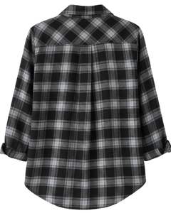 Women Oversized Plaid Button Up Shirt <b>Black</b> Grey <b>Long</b> <b>Sleeve</b> Casual Flannel Checkered Tunic <b>Top</b> Soft Winter Wear Wholesale - Product Image 4