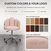 Tabouret de Barbier Rose Poudré avec Dossier en Forme de Pétale, Hauteur Réglable, Base Chromée à Cinq Branches, Tabouret de Coiffure Roulant pour Salon
