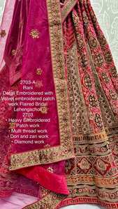 Nupcial Lehenga Choli Con Parche Bordado De Terciopelo Trabajo - Product Image 4
