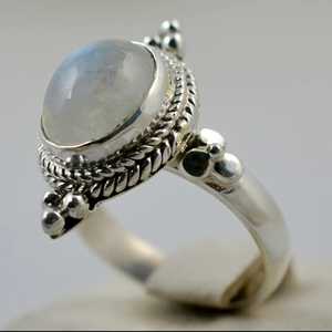 Rainbow Moonstone Statement Ring 925 Sterling Silver Handmade Boho June Birthstone Jewelry Rhodium Perfect Gift for Her Birthday - Product Image 4