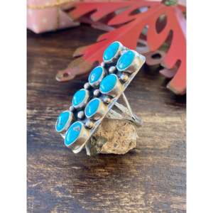 Bagues en turquoise de Kingman Navajo et argent sterling, plaquées or rose, serties clos, pour marques privées agréées 'IS' - Product Image 4