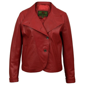 Chaqueta roja de cuero de oveja de alta calidad para mujer 2024, logotipo personalizado y abrigo de invierno acolchado de Color, decoración con botones, precios al por mayor - Product Image 1