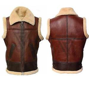 Veste d'extérieur pour homme en cuir véritable et fourrure marron, faite à la main, écologique, respirante, style décontracté hiver, cowboy, motard, western, 360g Champ King - Product Image 3