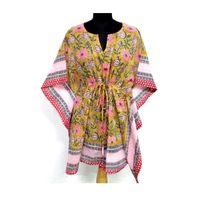Elegante Kaftán Recto de Manga Corta para Mujer, Tallas Grandes, Estampado Indio, Algodón Chiffon, Suave, Transpirable y Ecológico, ODM