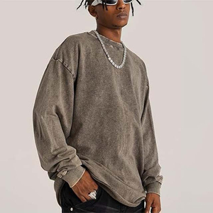 Customized High Quality Acid Washed Winter Embroidered Heavy <b>Crewneck</b> <b>Sweatshirts</b> with Sun Faded Design for <b>Men</b> with custom - Product Image 2
