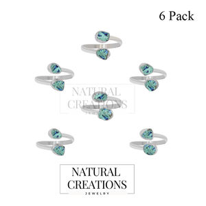 แหวนอะซูไรต์ธรรมชาติสีเงินสเตอร์ลิง925ชุดของขวัญครบรอบ6ชิ้น - Product Image 2