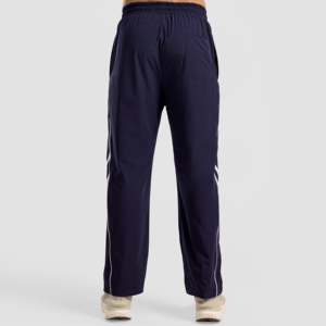Pantalon cargo ample en laine bleu marine pour homme, modèle 2.0 à double bande, avec fermetures éclair, taille XL, coupe droite, léger, style avant. - Product Image 3