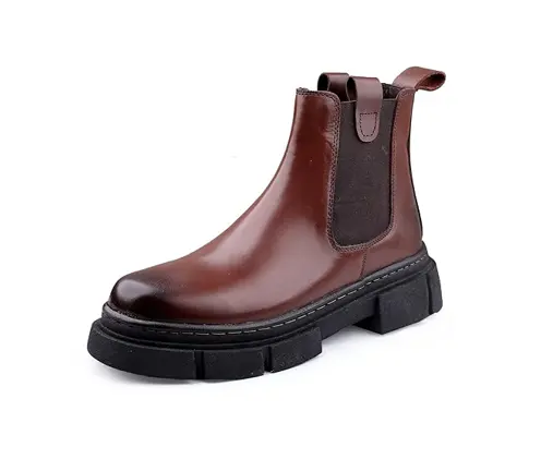 Vente en gros Chelsea bottes de mode pour hommes en cuir brossé avec grosse semelle en caoutchouc botte en cuir pour hommes de l'Inde chaussures