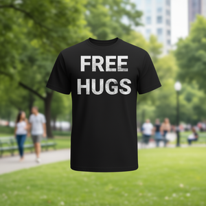 Maglietta Free Hugs nera unisex per adulti taglia media, maglietta promozionale - Product Image 3