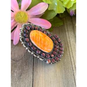 Bague en argent sterling de fabrication navajo avec corail et topaze, taille 8.25 - Product Image 4