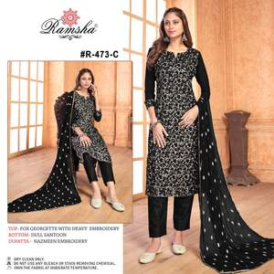 ชุดสูทผู้หญิงพิมพ์ลาย Gorgette Salwar,ชุดสูทผ้าฝ้าย Kurta และ Nazmeen ชุดสูท Dupatta จากอินเดีย - Product Image 5