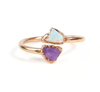 Bague ajustable minimaliste en argent plaqué avec pierre précieuse naturelle brute d'aigue-marine, bijoux de mode pour femme - Grande vente
