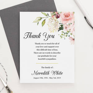 Custom Printing Floral Funeral Thank You Notes Personalized Funeral <strong>Sympathy</strong> Thank You <strong>Cards</strong> - Product Image 1