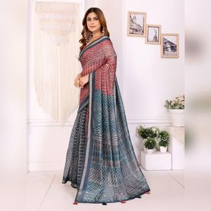 Traje Tradicional Geométrico de Chanderi para Fiesta, el Más Vendido, Elegante, Indio, Listo para Usar con Blusa - Product Image 4