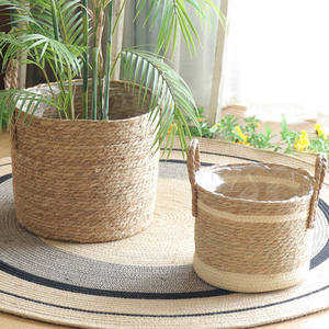 Venta al por mayor juego más barato de 2 cesta de jacinto de agua natural con asas para el hogar y el almacenamiento hecho a mano de Vietnam - Product Image 1