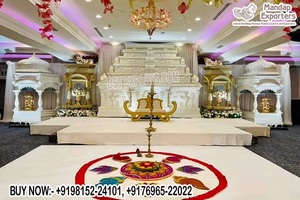 การต้อนรับสีขาวที่หรูหราการตกแต่งเวทีสำหรับเอเชียใต้และศรีลังกางานแต่งงานสำหรับงานเลี้ยงและพิธี - Product Image 4