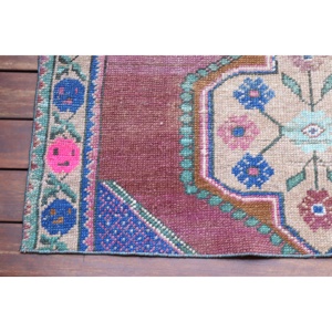 Alfombra Turca Vintage de 1.4x3.4 pies (42x104 cm), Alfombra de Lana Roja Ombré - Product Image 4