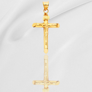 14k Yellow <b>Gold</b> Plated Children's Zircon INRI Catholic Christian <b>Crucifix</b> Cross <b>Pendant</b> Classic Designer Fashion Jewelry - Product Image 5