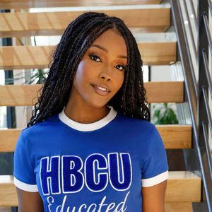 HBCU <b>Women</b> Zeta Blue <b>White</b> Chenille Tee Educated Letter Embroidery Premium College Style <b>T</b> <b>Shirt</b> Streetwear Fashion Apparel - Product Image 2