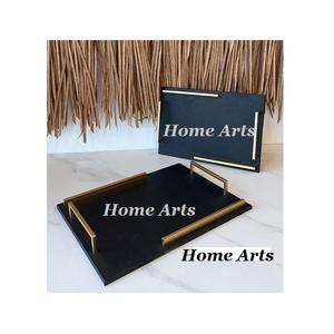 Set of 2 <b>Wooden</b> Dessert <b>Serving</b> <b>Trays</b> With Metal Handles For Home Restaurant Hotel Use Food <b>Serving</b> <b>Tray</b> - Product Image 6