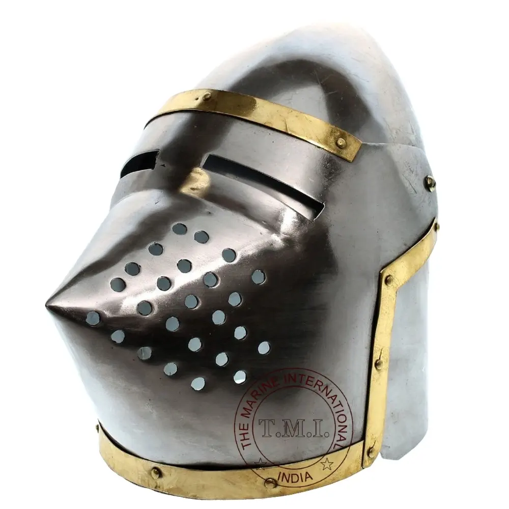 Middeleeuwse Bascinet Varken Gezicht Pantserhelm Ridder Grieks Sca ~ Kruisvaarderspantser 18 Gauge Stalen Helm Decoratief Geschenk.
