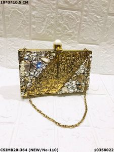 Radiant Opulent Beauty Handcrafted Brass Evening Clutch <b>Bag</b> Timeless Sophistication with MOP <b>Pearl</b> Wood Metal Crystal Stones - Product Image 6