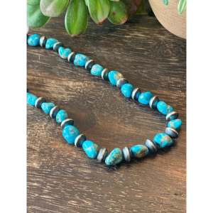 Collier perlé style Navajo en turquoise et argent sterling, design tendance avec perles enfilées - Product Image 3