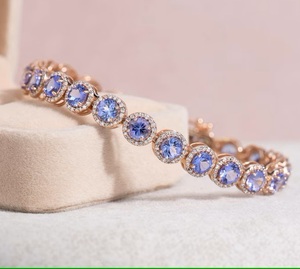 1.60 Ct Blue Tanzanite Tennis <b>Bracelet</b> Elegant December <b>Birthstone</b> Gift 14K Rose Gold Halo Setting <b>Charm</b> <b>Bracelets</b> Gold for Mom - Product Image 3