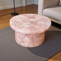 Table basse moderne en quartz rose, écologique, faite à la main, pour la maison, le bureau, l'intérieur, plateau en pierre précieuse rose, Agra