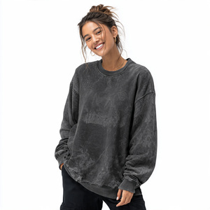 500 GSM Fleece <b>Acid</b> Wash Sweat Suits Women <b>Drop</b> Shoulder Sweatshirt Baggy Washed Sweatpants Set Ladies Jogger Sweatshirts Sets - Product Image 5