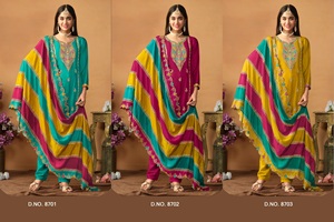 Nueva colección de trajes de seda para mujer Venta en línea de ropa india y paquistaní con detalle de barbilla elegante - Product Image 5