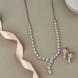 Multi-Shape 14K <b>Gold</b> Tennis Lab Grown Diamond Choker Unique Wedding Necklace with Oval Pear Cut Diamond - Product Image 1