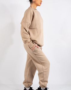 Winter Heavy <b>Weight</b> 480GSM 100% Cotton Solid Drop Shoulder <b>Womens</b> Tracksuit Custom Embroidered logo 2 Pcs Jogging <b>Set</b> - Product Image 2