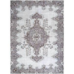 Tapis en laine noué à la main vintage, rose et violet, motif médaillon abstrait rectangulaire pour la maison, le couloir, le salon - Pae-678, tapis fait main - Product Image 1