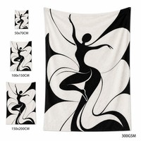 Tapisserie murale en flanelle polaire avec silhouette de danseuse abstraite en noir et blanc, couverture artistique
