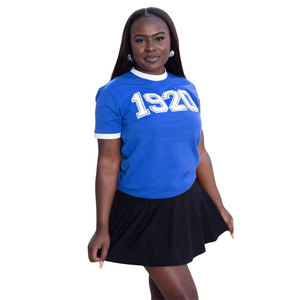 Camiseta Azul de la Hermandad 1920 con Bordado Blanco, Unisex, Holgada, de Punto, de Poliéster, Deportiva, para Eventos Griegos y Ocasiones Casuales - Product Image 1